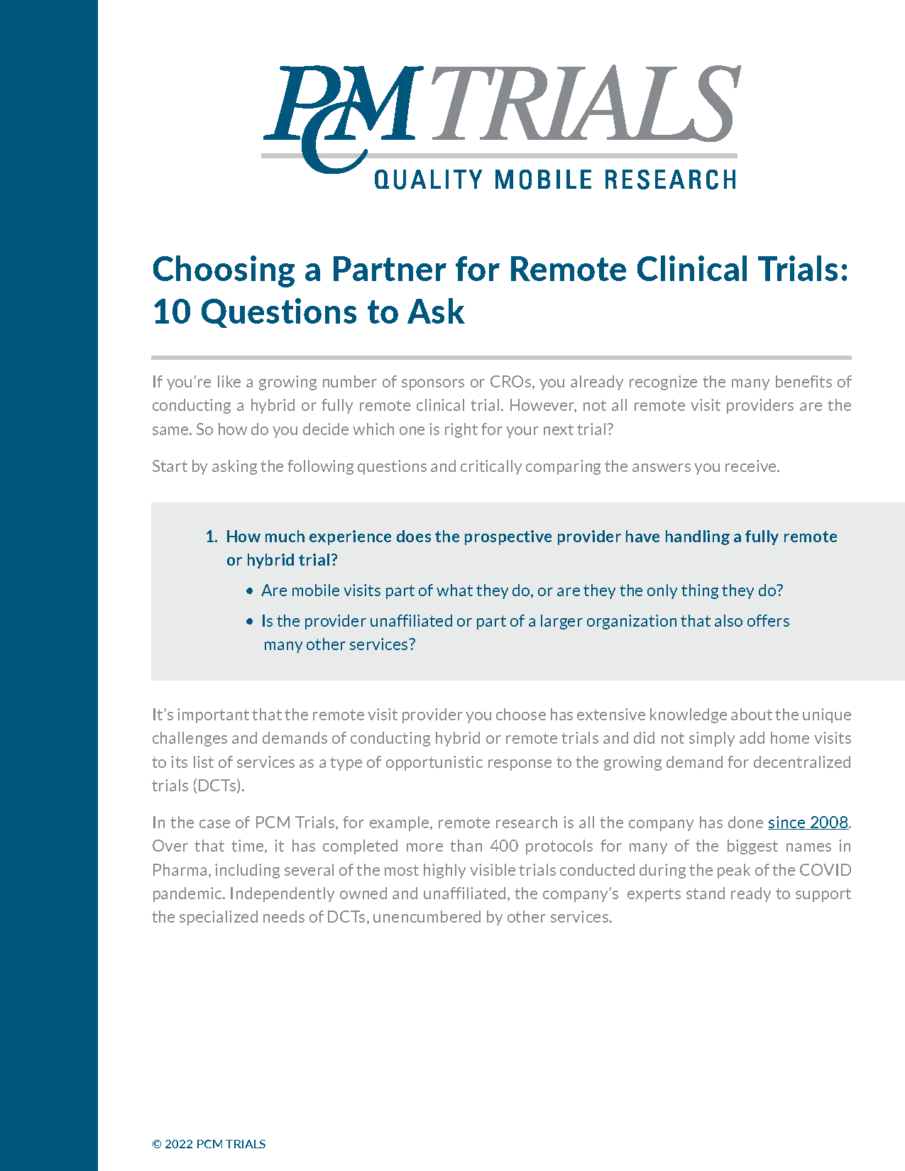 Choosing a Partner for Remote Clinical Trials: 10 Questions to Ask
